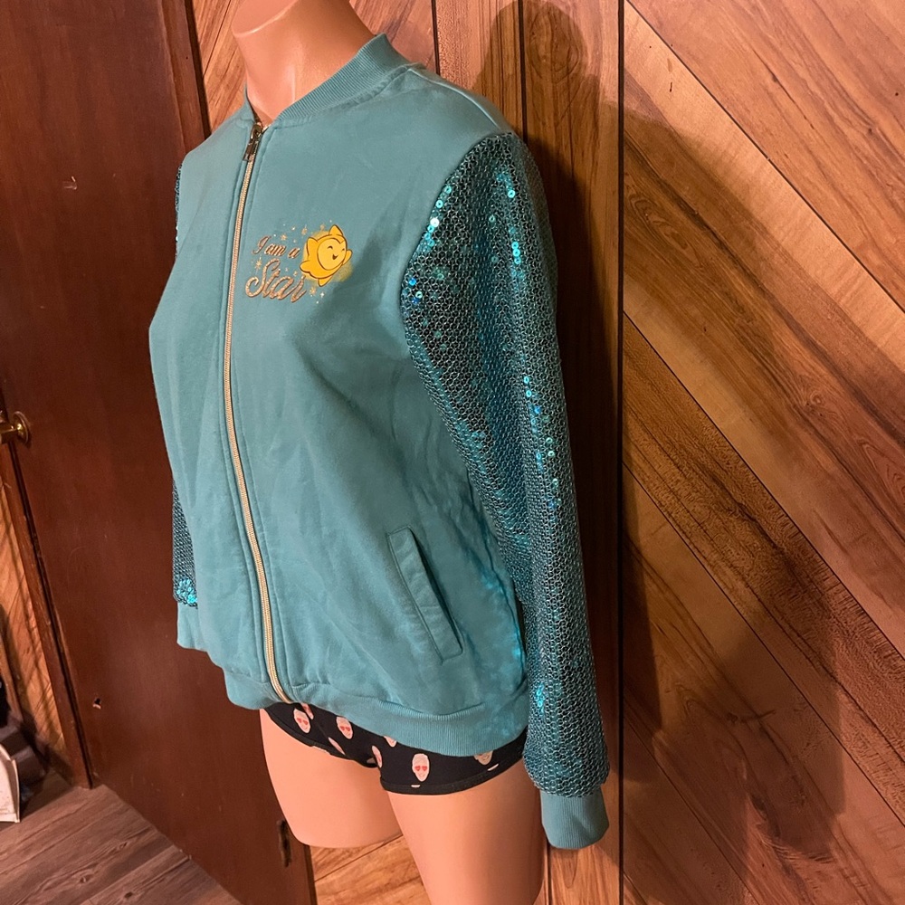Disney Wish Juniors XL Sequined Sleeve Blue Zipper Jacket - Picture 5 of 8